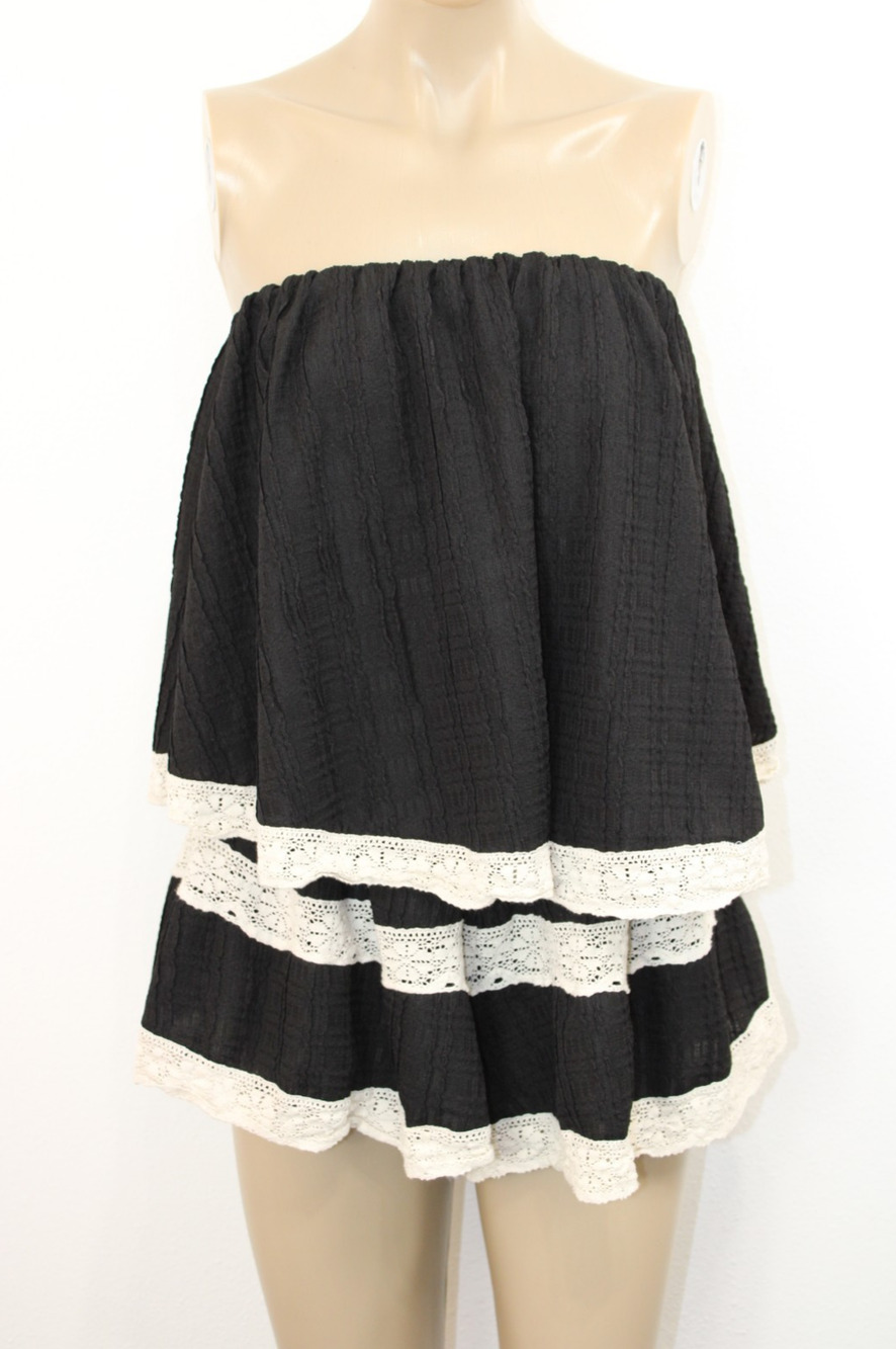klesis lacey layered tube top romper shorts Size S Black